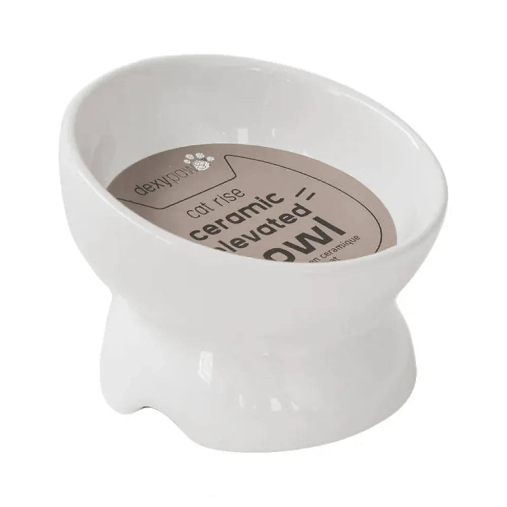 New Raised Ceramic Cat Bowl White Supplies Collars, Scratchers, Toys, Etc.