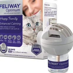 Online Optimum Cat, Enhanced Calming Pheromone Diffuser, 30 Day Starter Kit Supplies Collars, Scratchers, Toys, Etc.