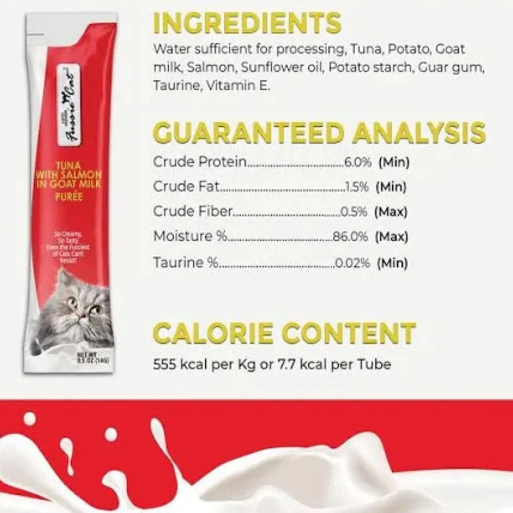 Clearance Puree Tubes Tuna with Salmon in Goats Milk Treats Crunchy, Soft, Lickable, Etc.