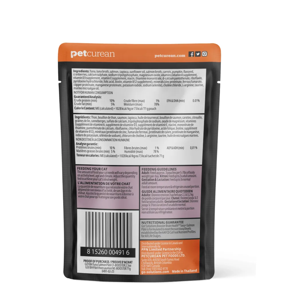 Hot Booster Brain Health Tuna + Salmon Pâté for cats Wet Food Cans, Pouches, Tetra Paks, Etc. | Dry Food Dry Cat Food