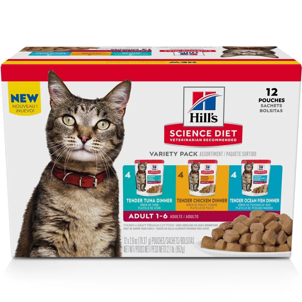 Outlet Adult Wet Cat Food Pouch Variety Pack, Chicken, Tuna, and Ocean Fish 79g pouch Wet Food Cans, Pouches, Tetra Paks, Etc.