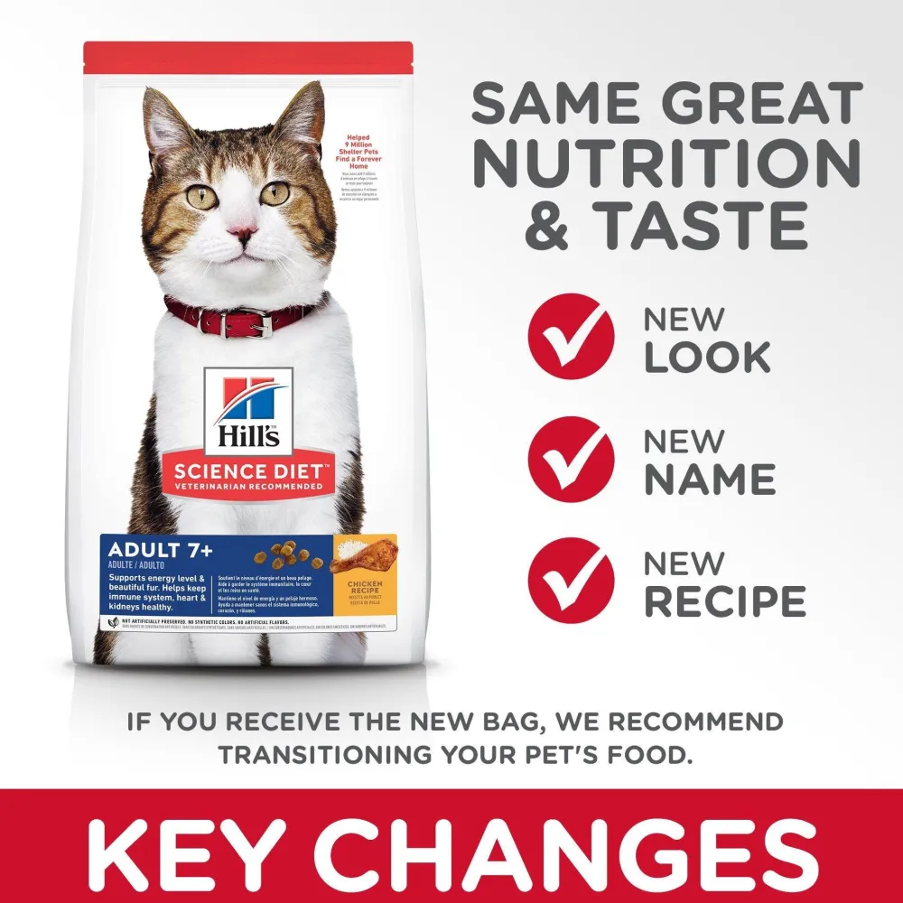 New Dry Cat Food, Adult 7+ for Senior Cats, Chicken Recipe Dry Food Dry Cat Food
