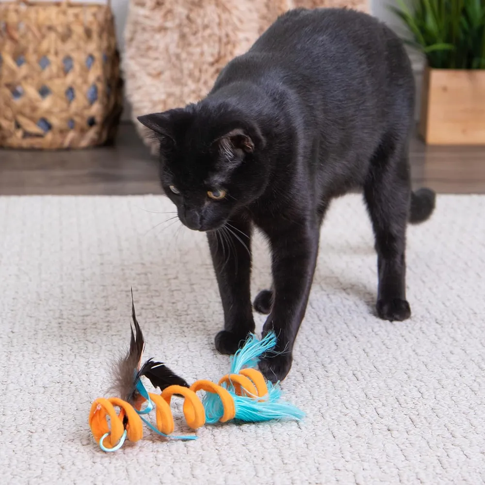 Sale Cat Crazy Coils Spring with Fringe & Feathers Supplies Collars, Scratchers, Toys, Etc.