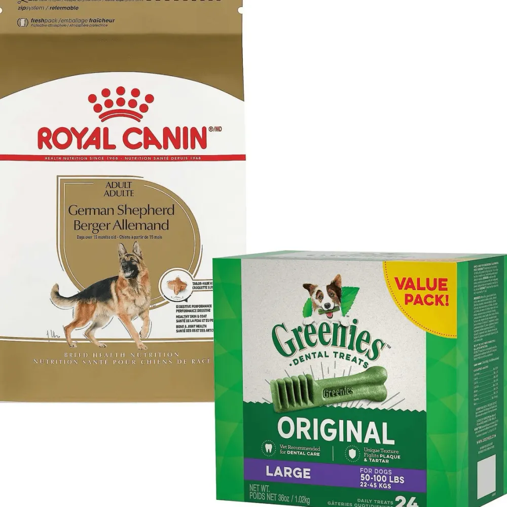 Discount Max Value Pack: German Shepherd Adult Dry Food 13.6 Kg + Greenies Large Dental Dog Treats 1.02 Kg Food Dry, Wet, Freeze Dried, Etc.