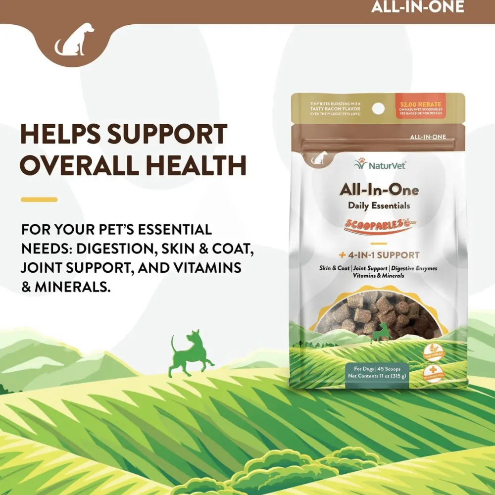 Online Scoopables All-In-One 4-in-1 Support Dog Supplement Supplies Leashes, Collars, Beds, Flea & Tick, Etc.