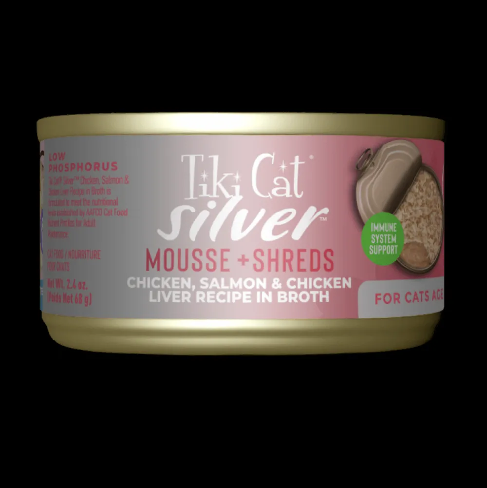 New Can Silver Mousse & Shreds Chicken, Salmon & Chicken Liver In Broth Wet Food Cans, Pouches, Tetra Paks, Etc.